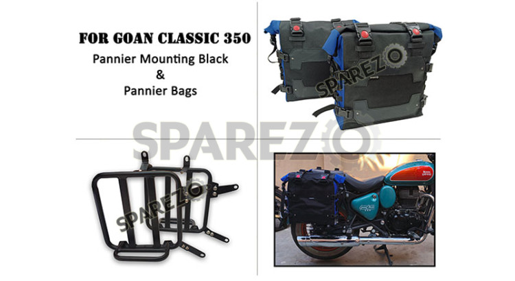 For Royal Enfield Goan Classic 350 Canvas Pannier Bags With Mounting - SPAREZO For Royal Enfield Goan Classic 350 Canvas Pannier Bags With Mounting - SPAREZO